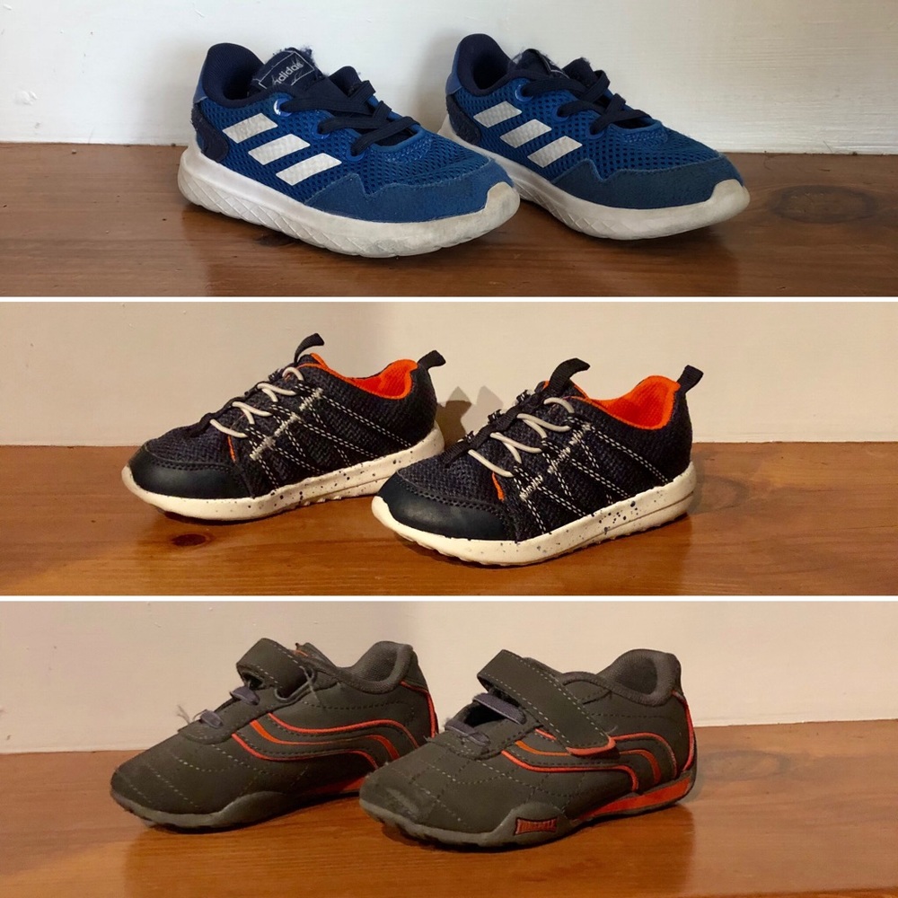 Bundle of 3 pairs of boys sneaker shoes, size 8
